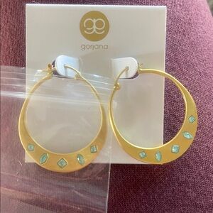 Gorjana Gold Crescent Hoop Earrings with Aqua Accents